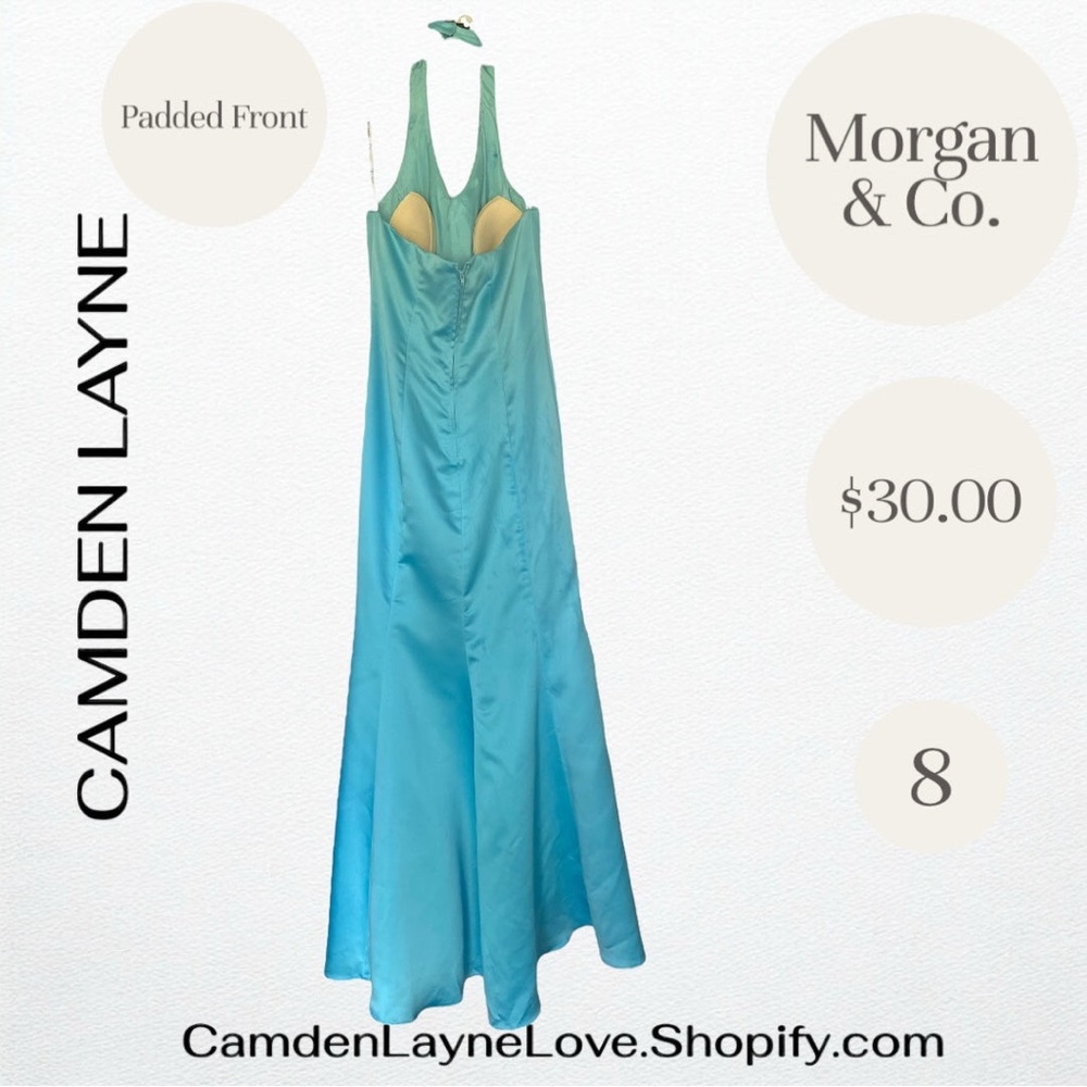 Morgan & Co. Blue Halter Backless Gown - Picture 6 of 7